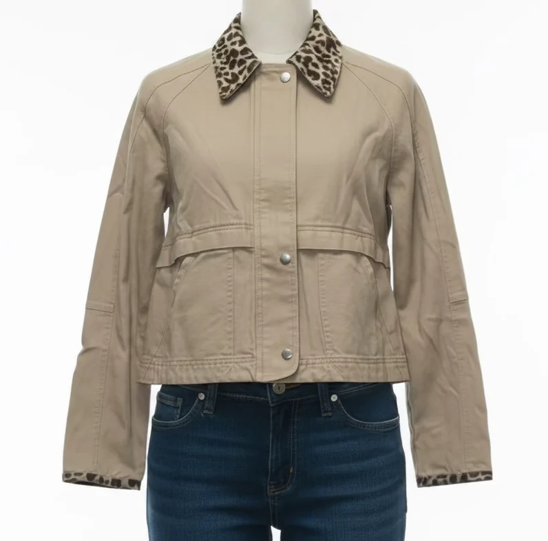 Bon Oxford Canvas Twill Fall Barn Jacket- Taupe/Leopard