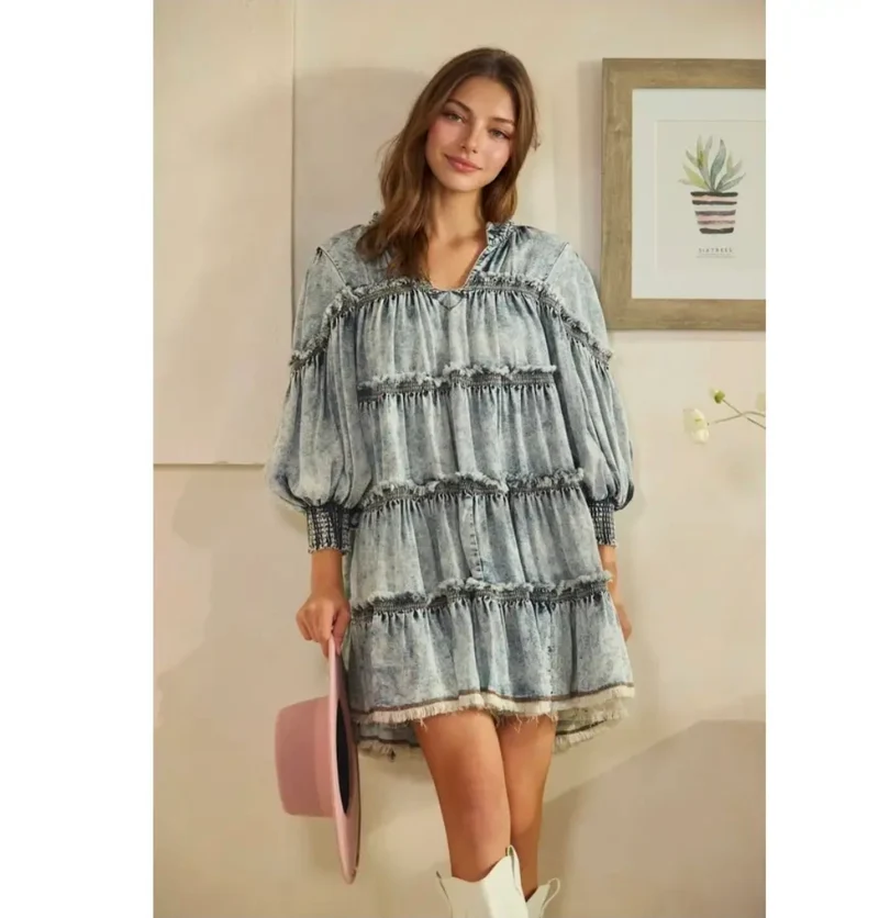 Oli&Hali Washed Tiered Tencel Short Dress-Denim