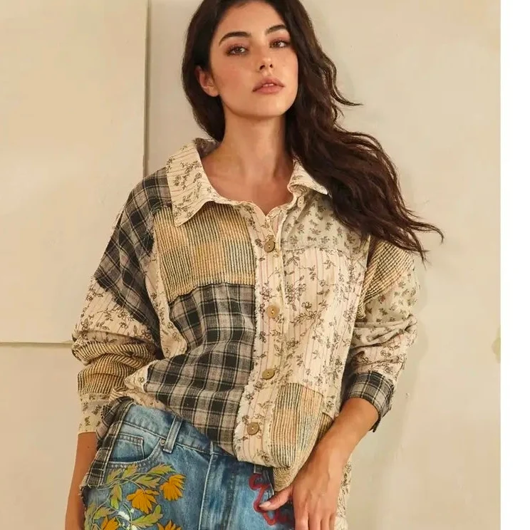 Oli&Hali Washed Fabric Mix Collared Button-Down in Sand