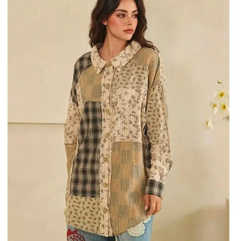 Oli&Hali Washed Fabric Mix Collared Button-Down in Sand