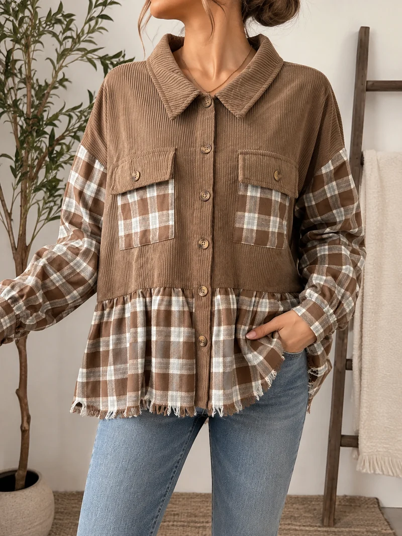 Hem & Thread Plaid Button Down Corduroy Jacket