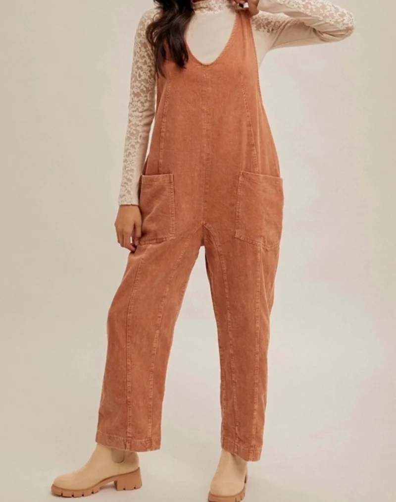 Hem & Thread Corduroy Patch Pocket Jumpsuit