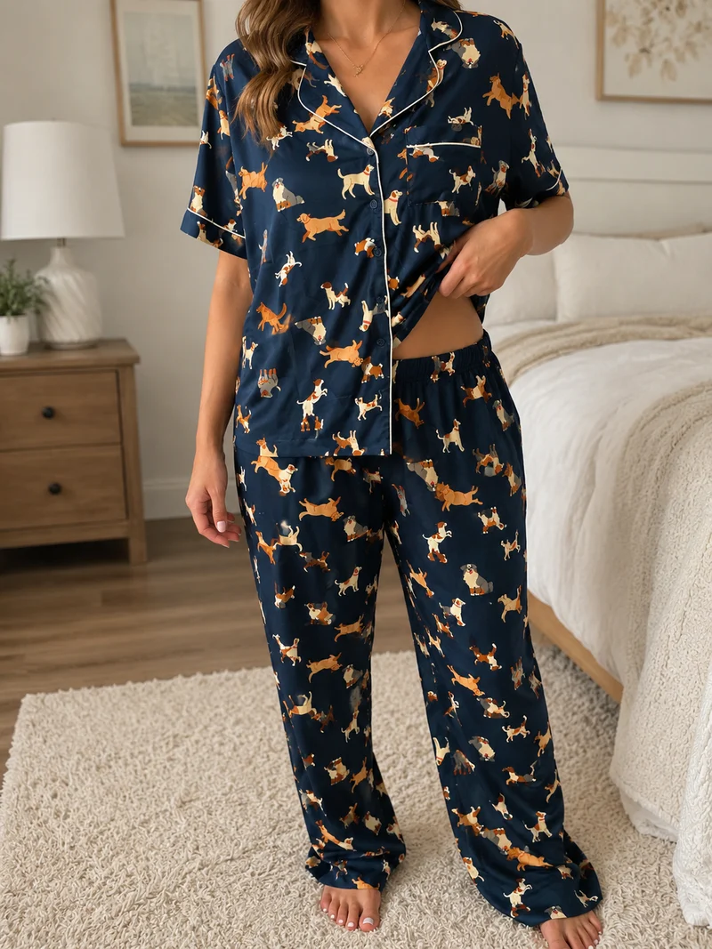 Spoiled Angel Dog Print Top and Pull On Pant PJ Set