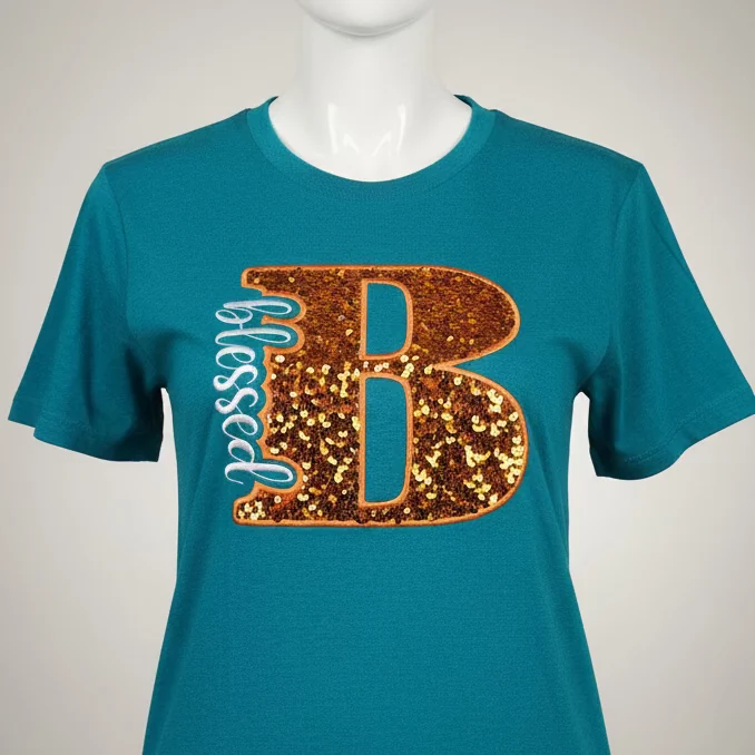 1966 NC TT Jade With Orange Sequins B Blessed Shirt