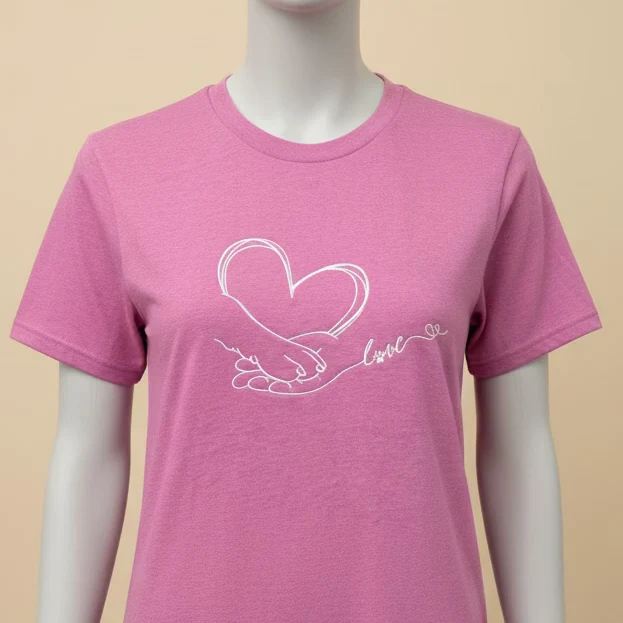 1966 NC TT Embroidered Love: Paw/Hand/Heart in Pink