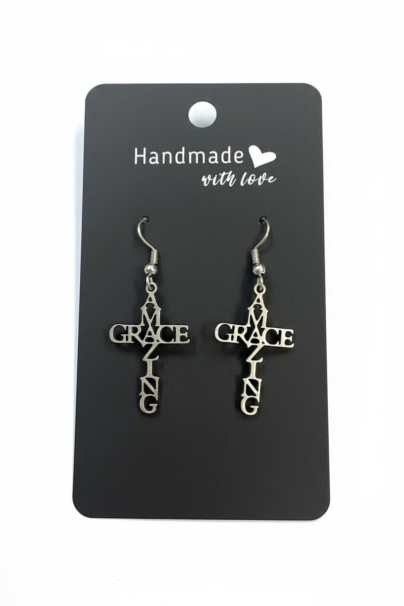 His Spirit Creations Amazing Grace Dangle Cross Earrings V# 1042