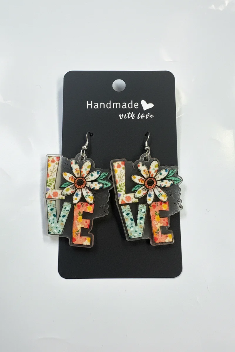 His Spirit Creations Love Flower Dangle Earrings V# 1042