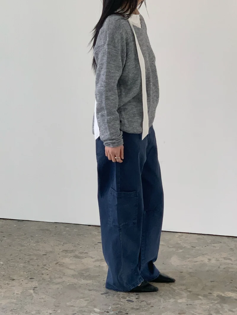 Vaara Cargo Pocket Curved Wide Pants — High Waist Button Zip Full Length