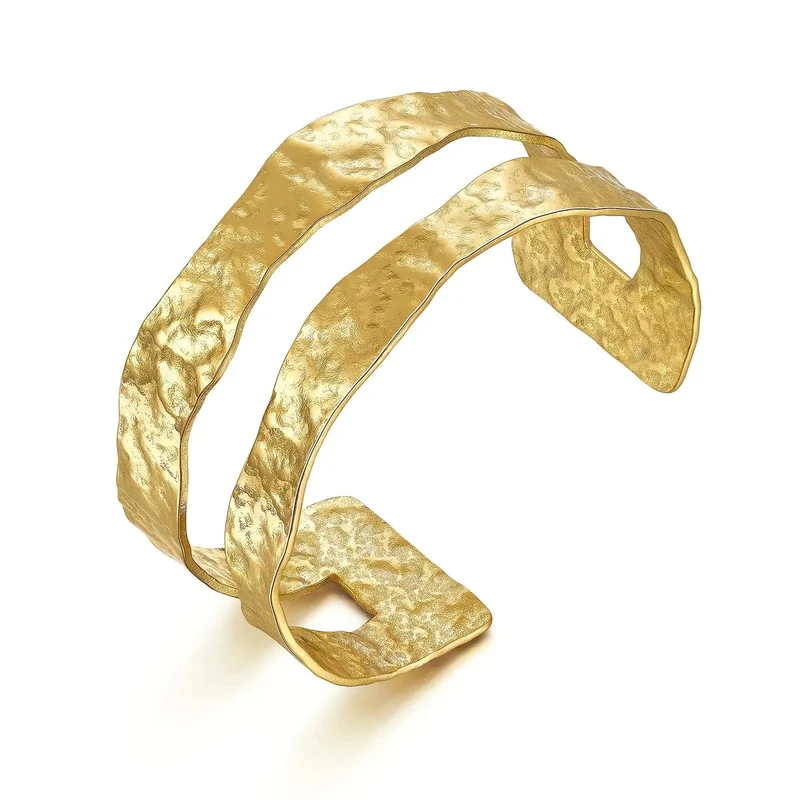 WM Glacier Cuff Rippled-Edge Gold Adjustable Bracelet 1234