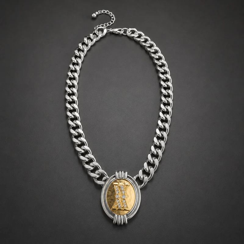 WM Jewelry Steel Chain With Gold Emblem Pendant 1234