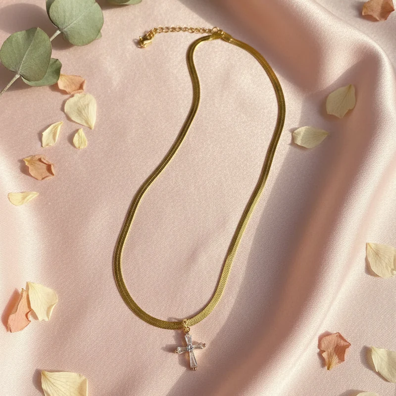 WM Jewelry Gold Cross Necklace 1234
