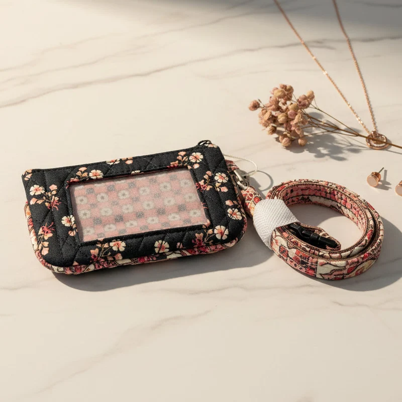 Vera Bradley Melissa Ditsy Zip ID Pouch w/ Breakway Lanyard