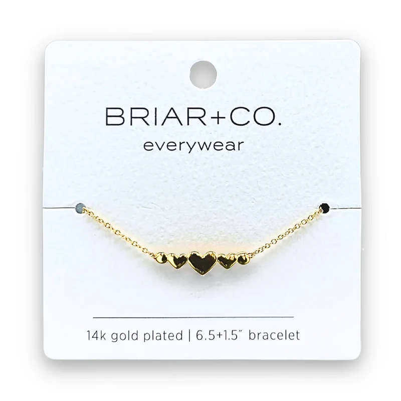 Briar+Co 14k Gold Plated 6.5+1.5” Gold Multi Heart Bracelet