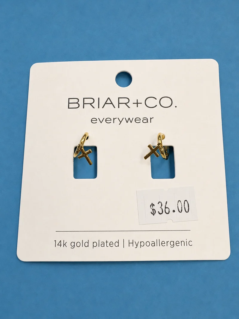 Briar+Co Hypoallergenic 14k Gold Plated Cross Huggie