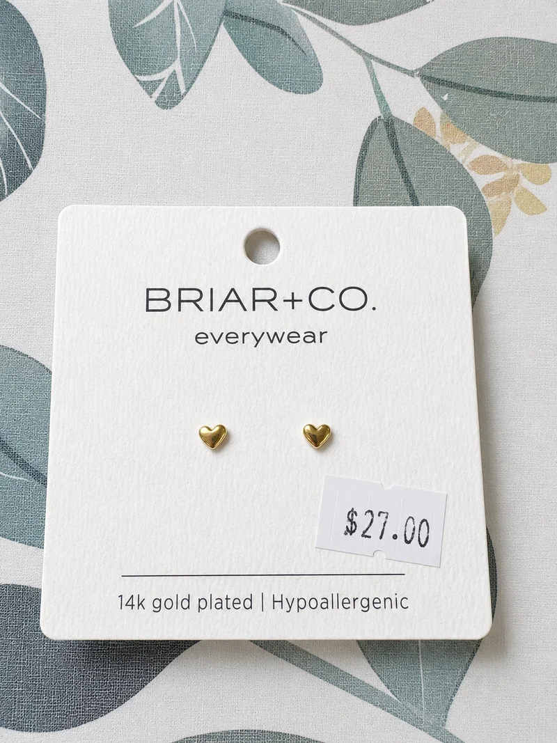 Briar+Co. Hypoallergenic 14k Gold Plated Heart Earrings