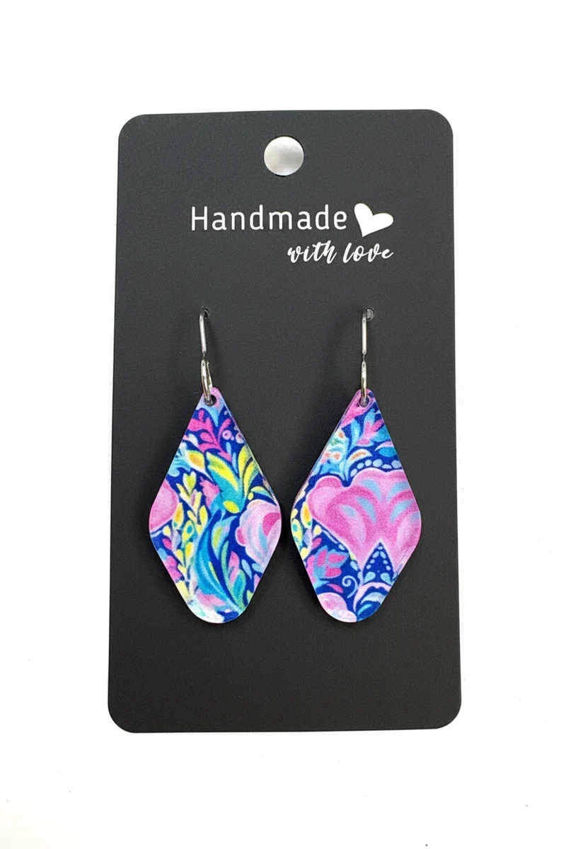 His Spirit Creations Purple + Blue Flower Dangle Earrings V# 1042