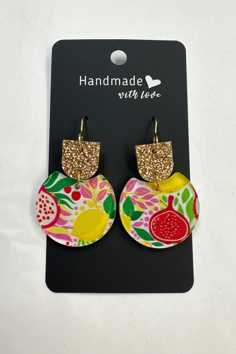 His Spirit Creations Fruit W/ Gold Dangle Earrings V# 1042