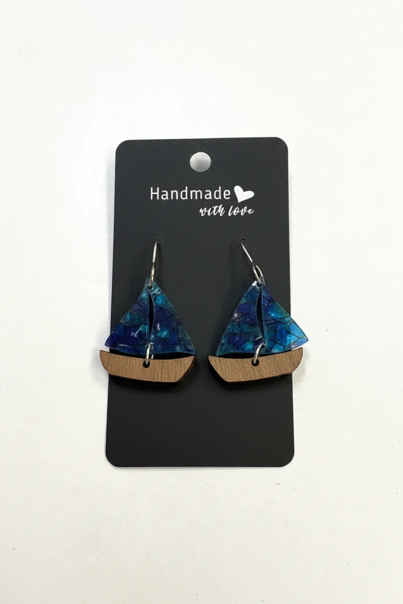 His Spirit Creations Sail Boat Dangle Earrings V# 1042