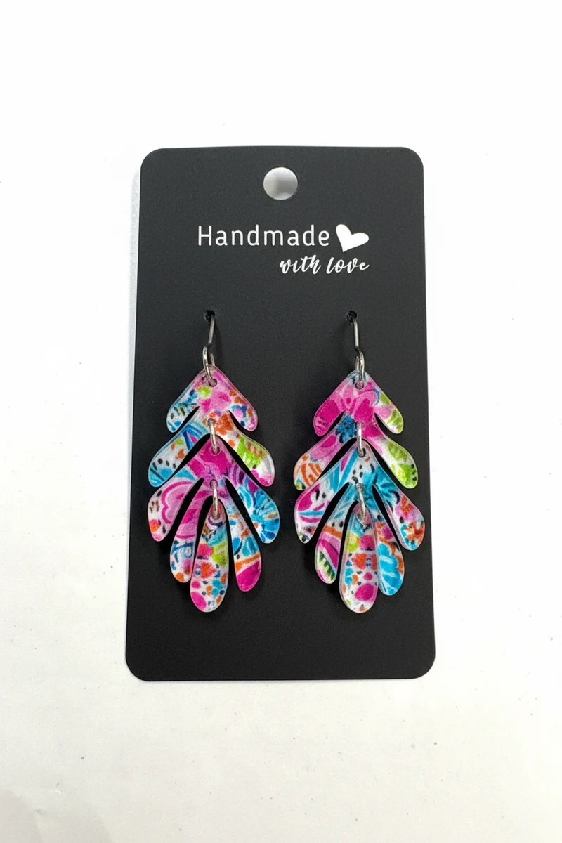 His Spirit Creation Palm Leaf Multi Color Dangle Earrings V# 1042