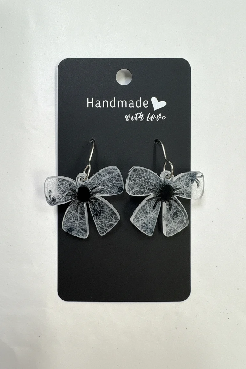 His Spirit Creations Spider Web Bow Dangle Earrings V# 1042