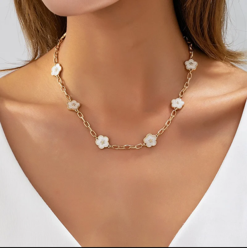 Josslyn Vintage Inspired White Enamel Floral Necklace