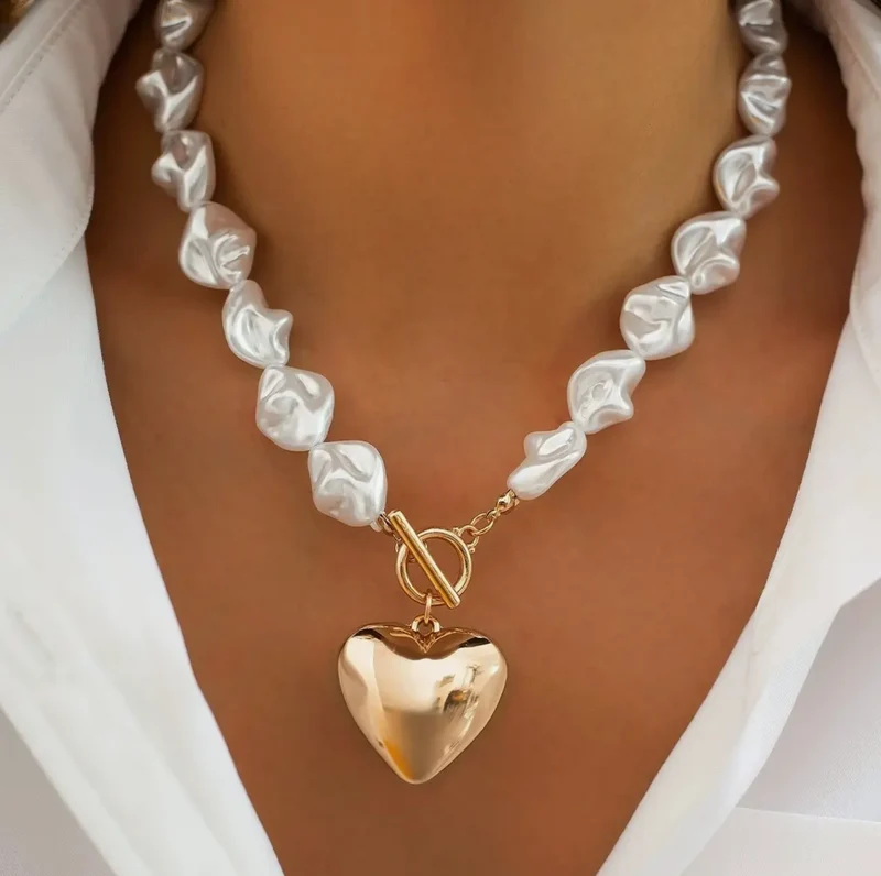 Josslyn Pearl Beaded Heart Charm Toggle Necklace Lead & Nickel Compliant