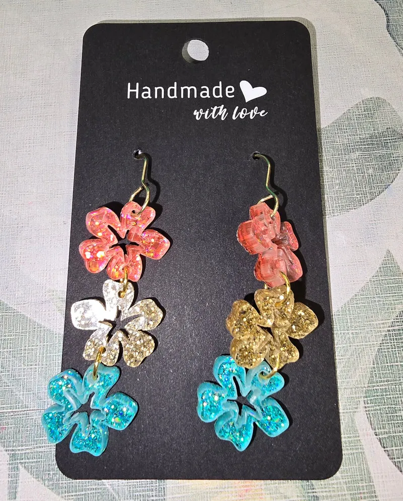 1042 His Spirit Creations Hawaiian Flower Trio Earrings