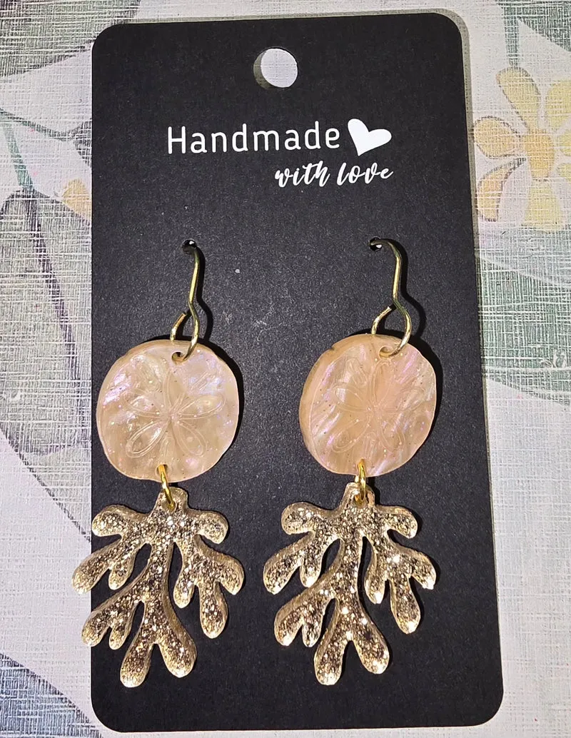 1042 His Spirit Creation Peach Sand Dollar & Coral Earrings