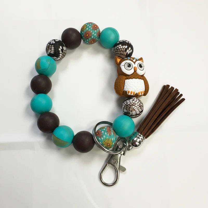 His Spirit Creations Blue and Brown Owl Beaded Wristlet V# 1042