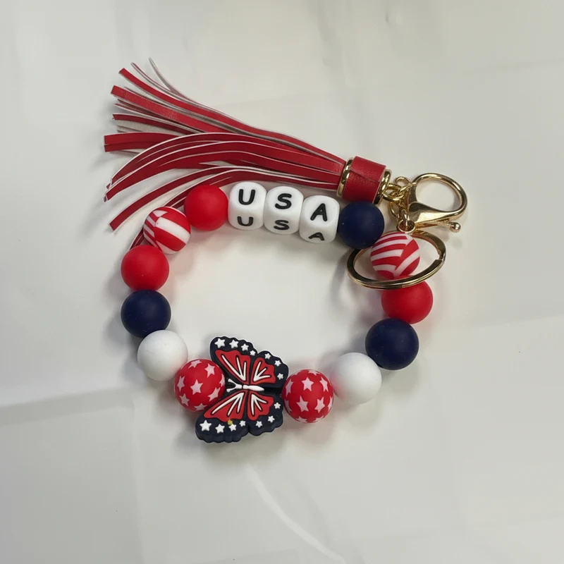 His Spirit Creations USA Red White and Blue Beaded Wristlet V# 1042