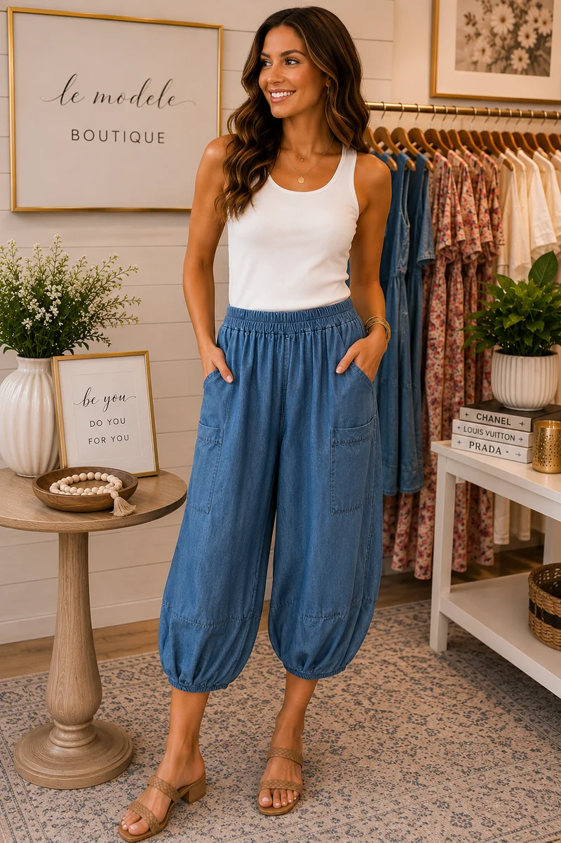 Vine & Love Casual Chambray Barrel Denim Pants