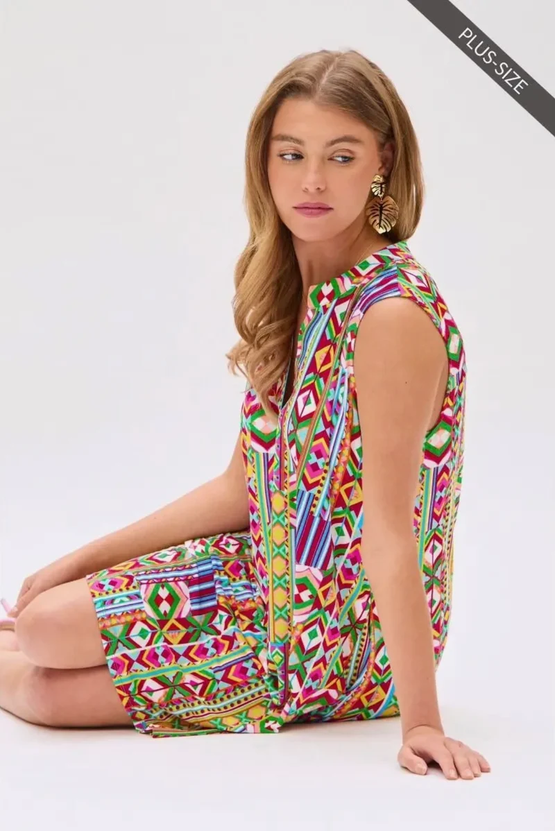 Dear Scarlett Geometric Boho Print Mini Dress Plus Size
