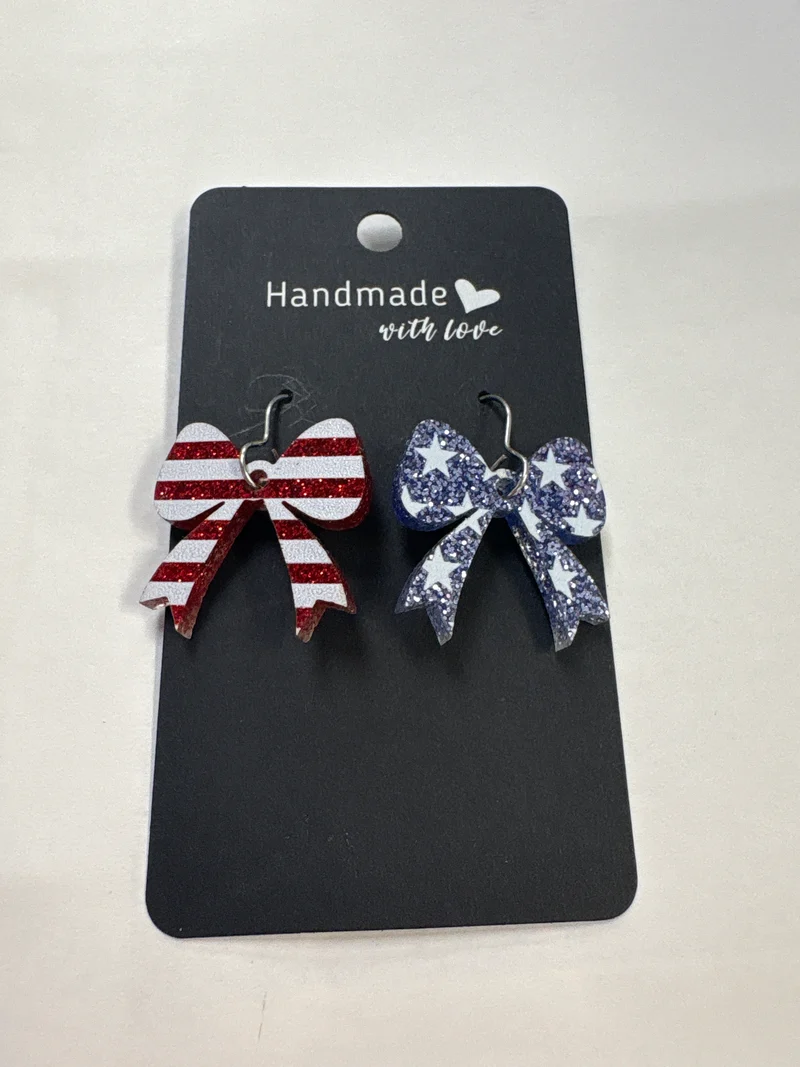 His Spirit Creations Big Bow American Flag Earrings V# 1042