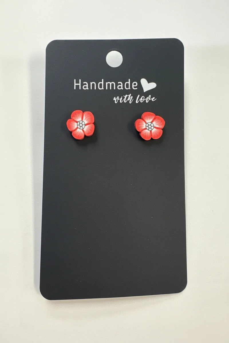 His Spirit Creations Red Flower Stud Earrings V# 1042