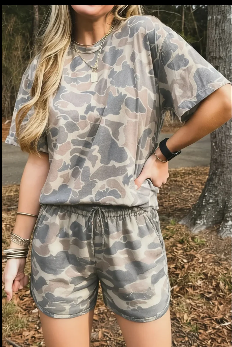 Sew Divine Camouflage Two Piece Short Set