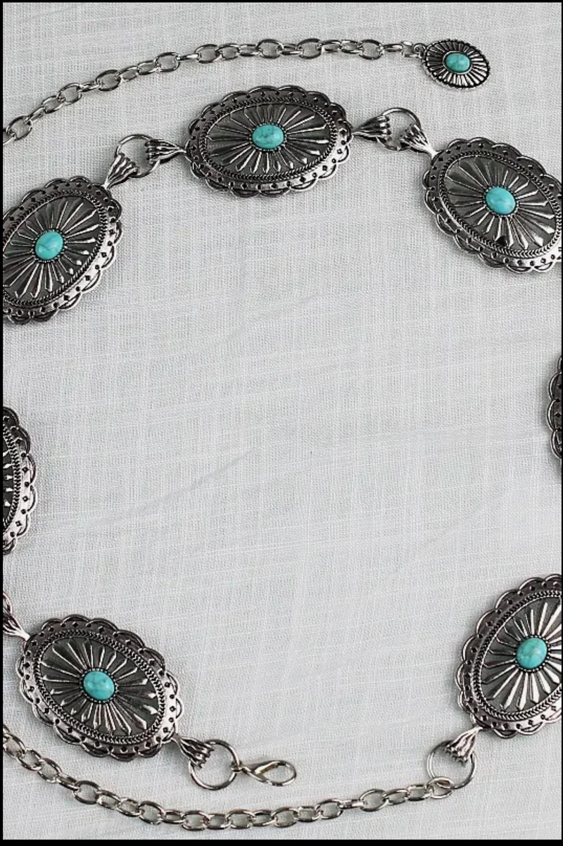 Leto Vintage Turquoise Chain Belt Antique Silver