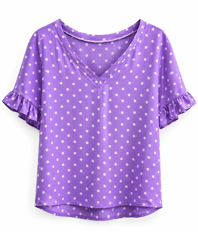 Sew Divine Purple Polka Dot Vneck Shirt