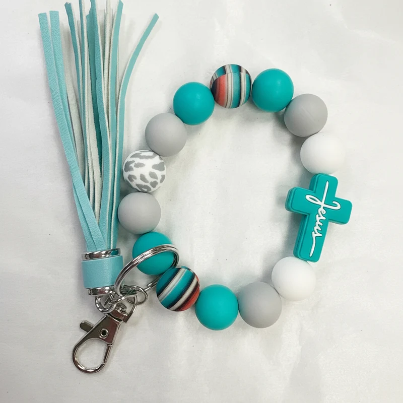 His Spirit Creations Teal Cross Beaded Wristlet V 1042