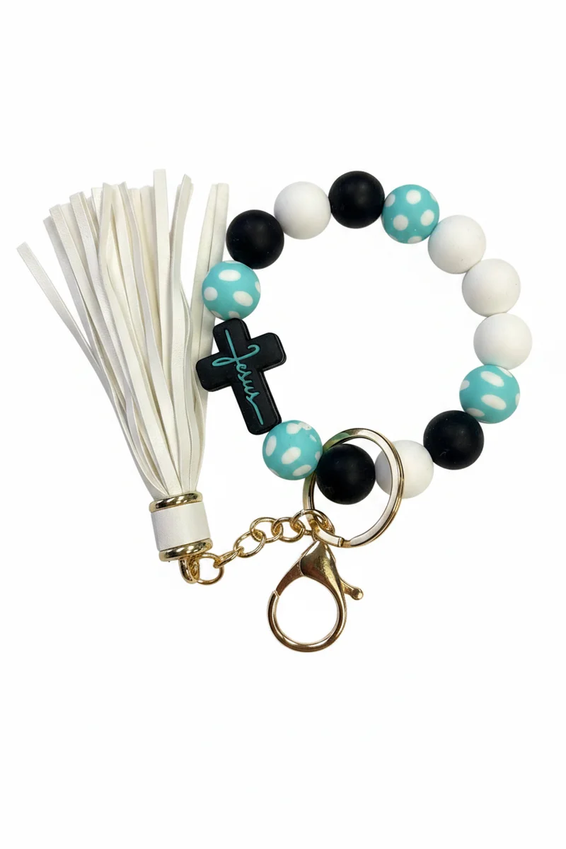 His Spirit Creations Black Cross Beaded Wristlet V 1042