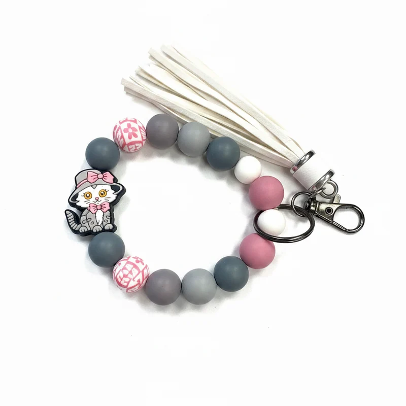 His Spirit Creation Gray Cat Beaded Wristlet V 1042