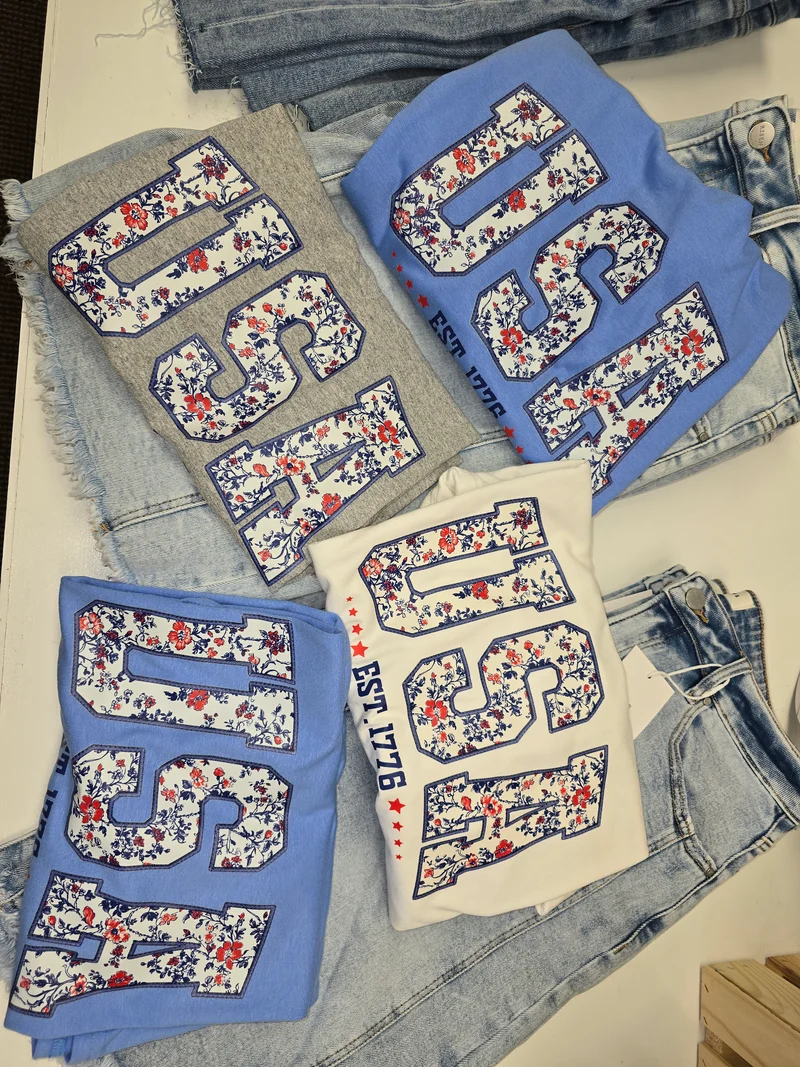 USA Embroidered Look T-shirts