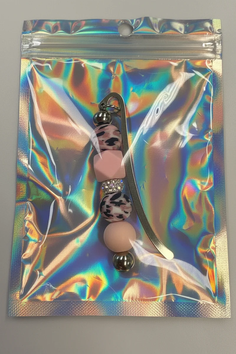 His Spirit Creations Beaded Pink Marbled Bookmark V 1042