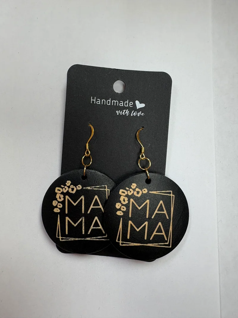 His Spirit Creations Large Mama Black & Gold Earrings V 1042
