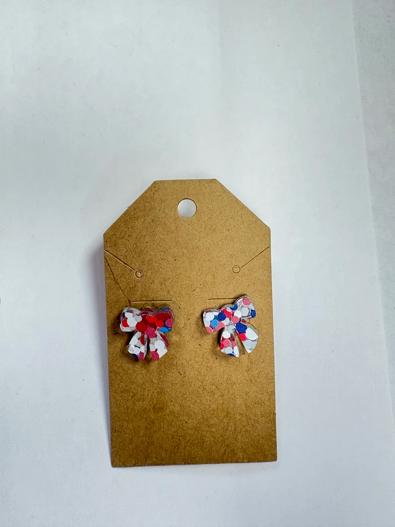 His Spirit Creations Red,White & Blue Bow Earrings V. 1042