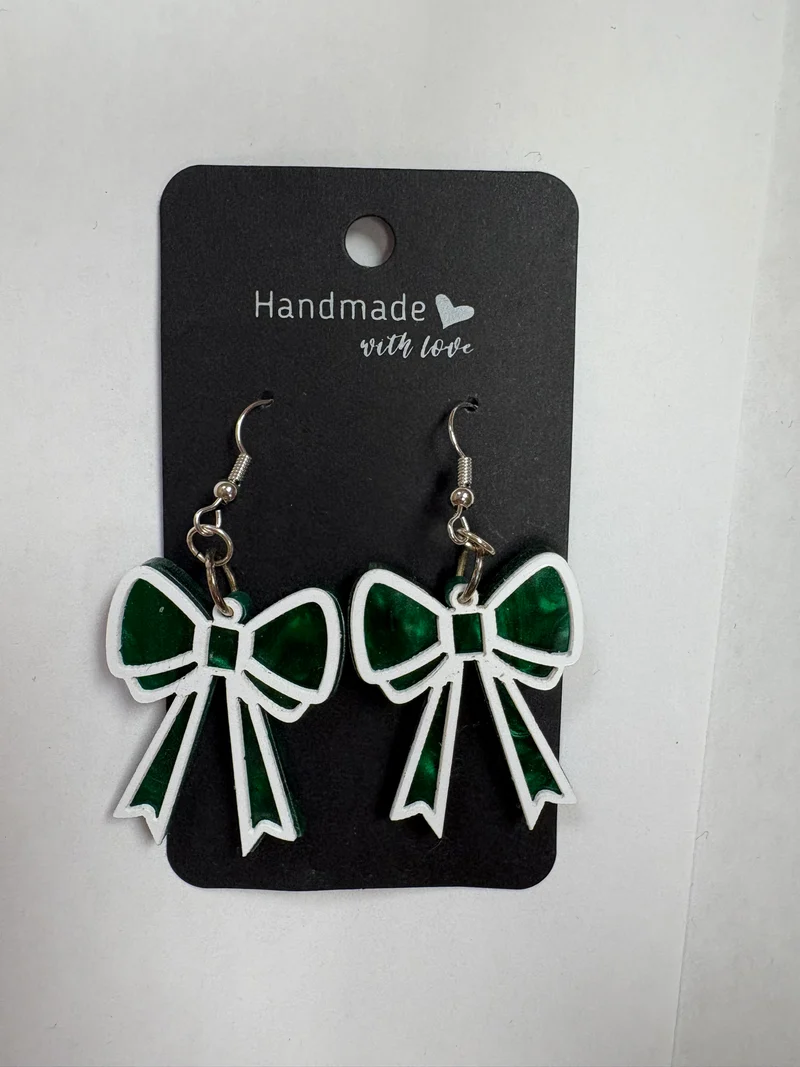 His Spirit Creations Jade Bow Earrings V 1042