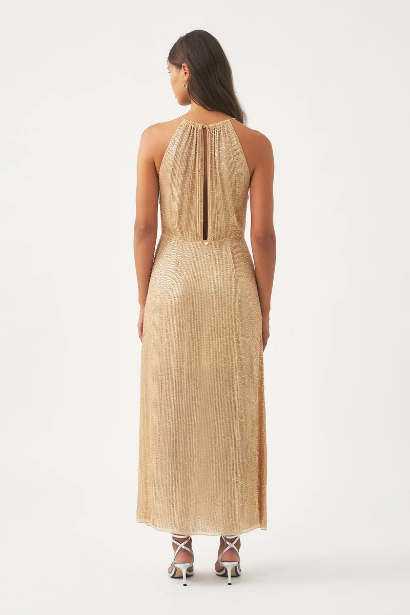 Robe longue brodée à la main avec perles Dune