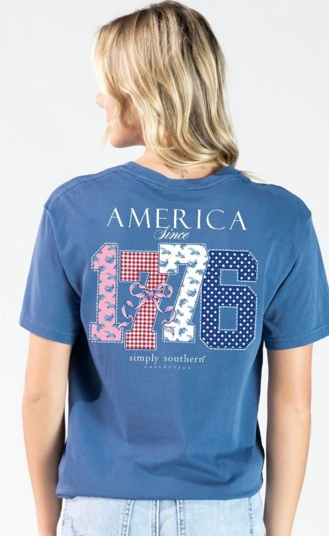 Simply Southern America Tee Blue Mineral Washed 1776