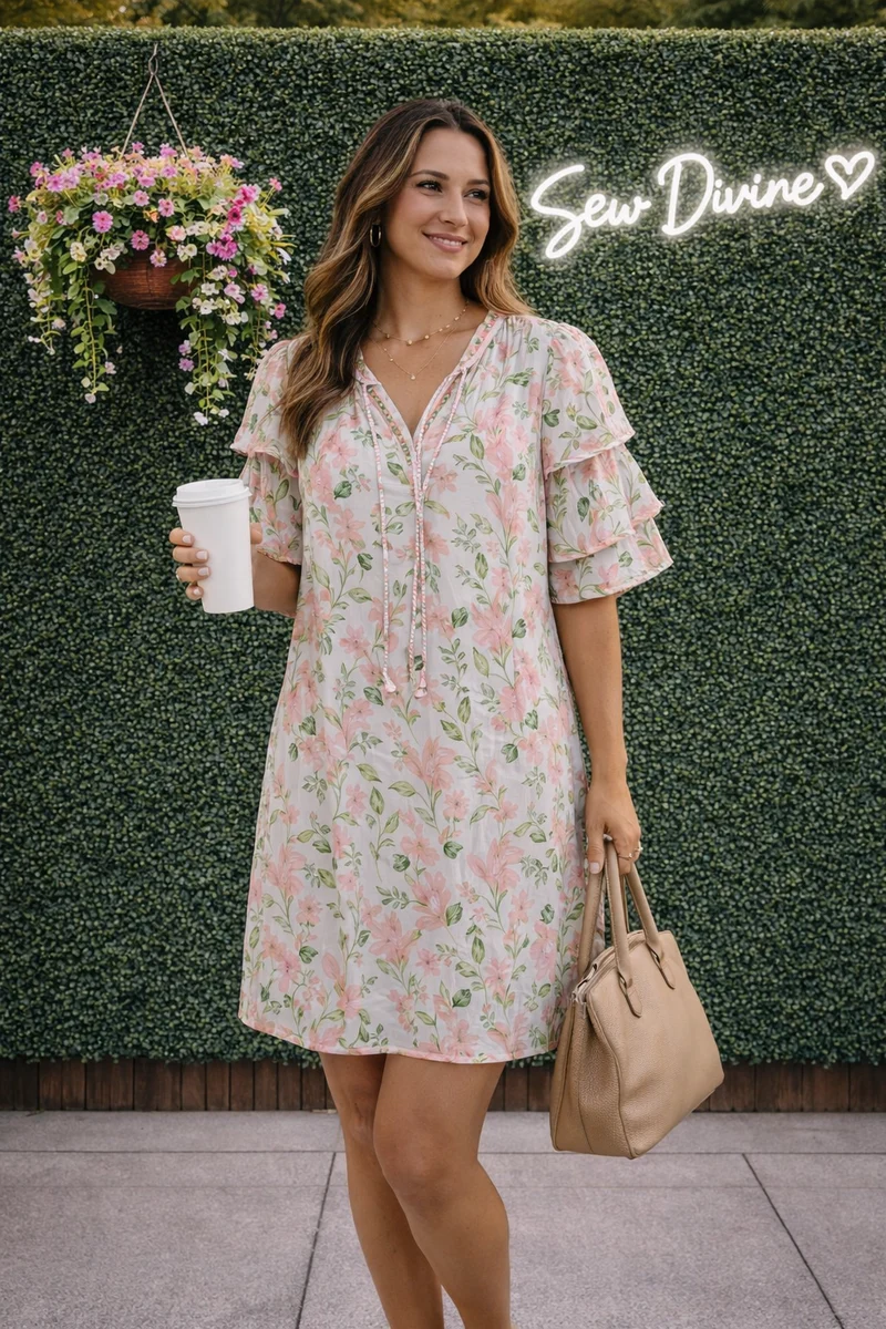 Sew Divine Layered Sleeve Peach Floral Dress
