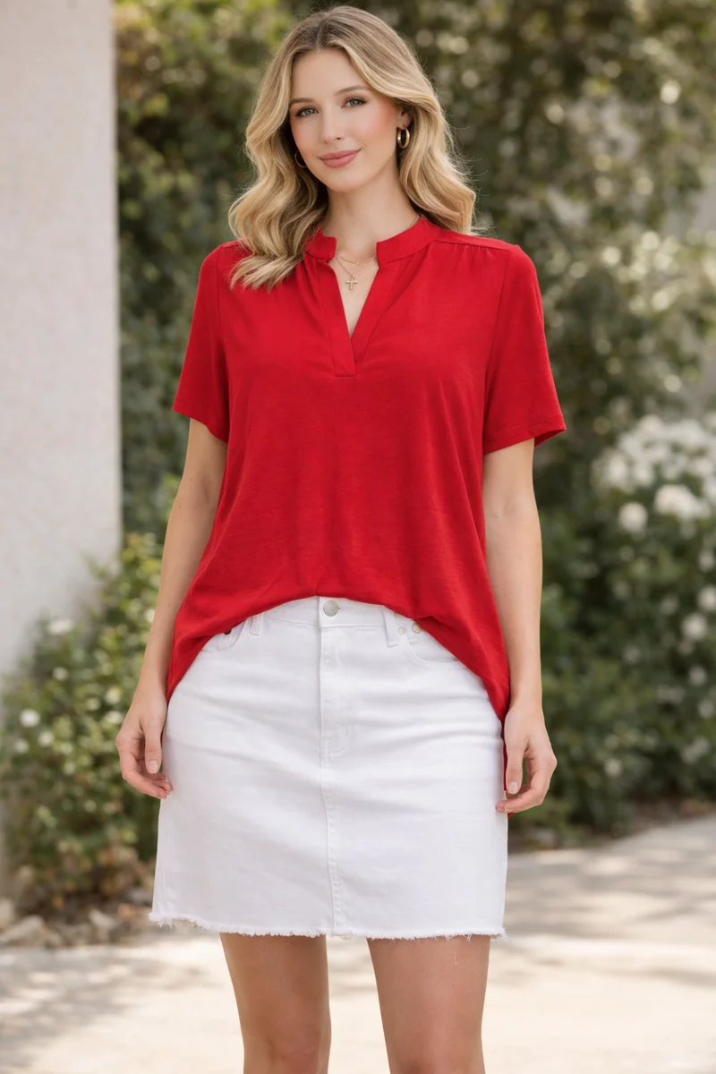 dear scarlett-LizBreeze V-neck Short-Sleeve Top
