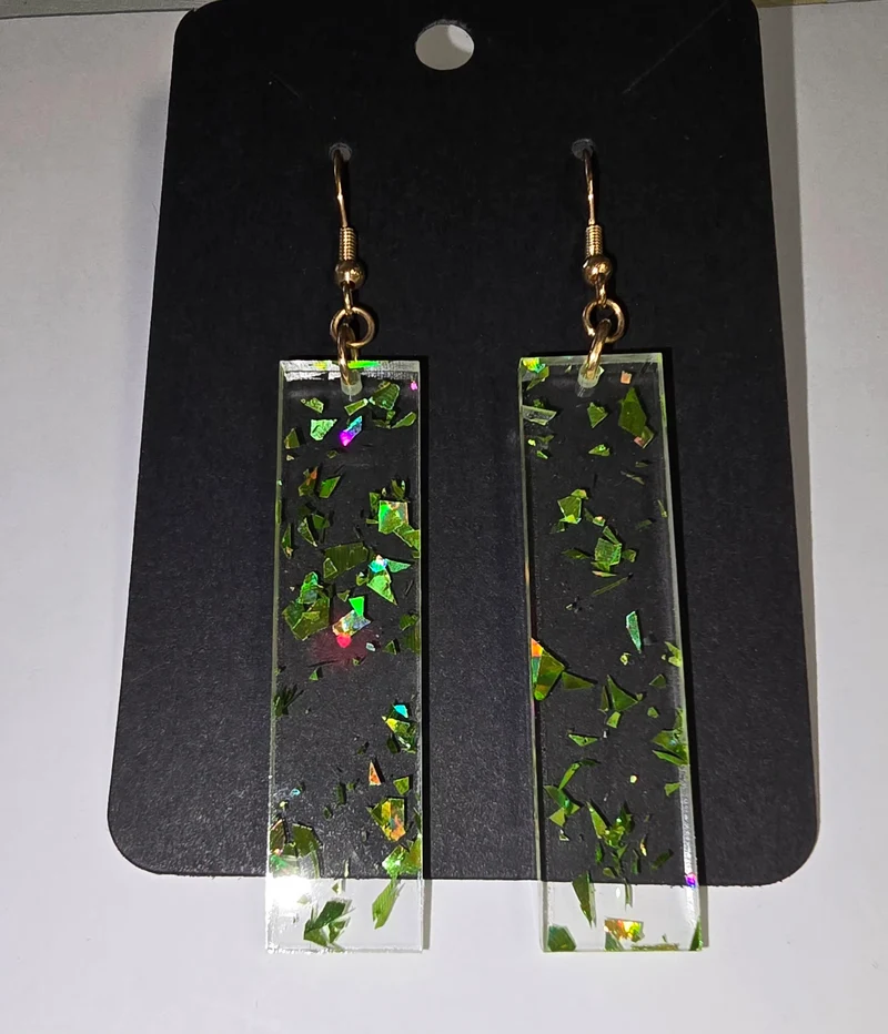 His Spirit Creations Acrylic gold & green Fleck Earrings V. 1042
